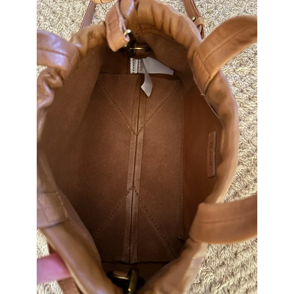 MADEWELL The Piazza Mini Caramel Genuine Leather Crossbody Bag Drawstring